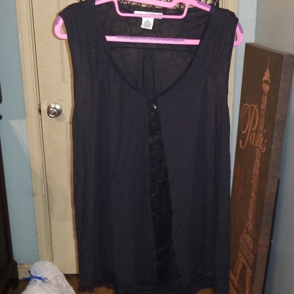 Black sleeveless blouse with sequence down middle